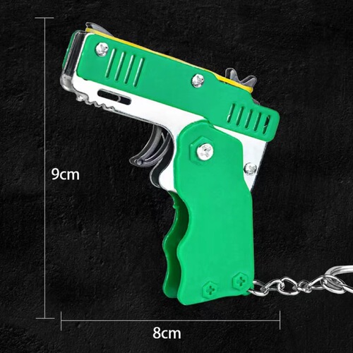 Cross-border Amazon Children's Foldable Repeating Rubber Gun Shooting Rubber Band Pistol Metal Keychain Toy Wholesale