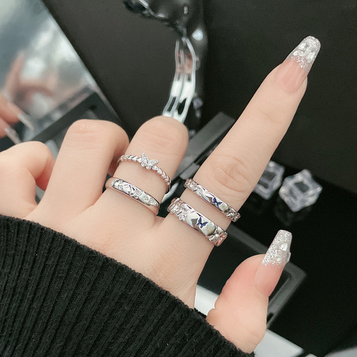 Butterfly Couple Open Ring New Light Luxury High-End Minimalist Simple Uncommon Personality Cool Style Ring