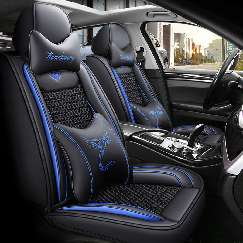 Surround Leather Flax: Universal Seat cushion, seat cover - black-blue-luxury-leather-with-ice-silk