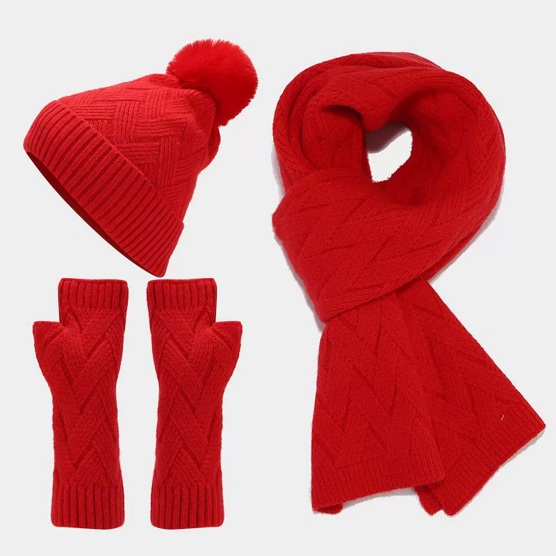 Demi-season travel keep warm gloves, scarf, colored set, knitted hat, Amazon, 3 piece set
