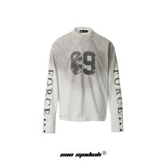 Eon Modish 2025春の新型の実写アメリカのレトロな街頭はゆったりして古い長袖のtシャツをします。