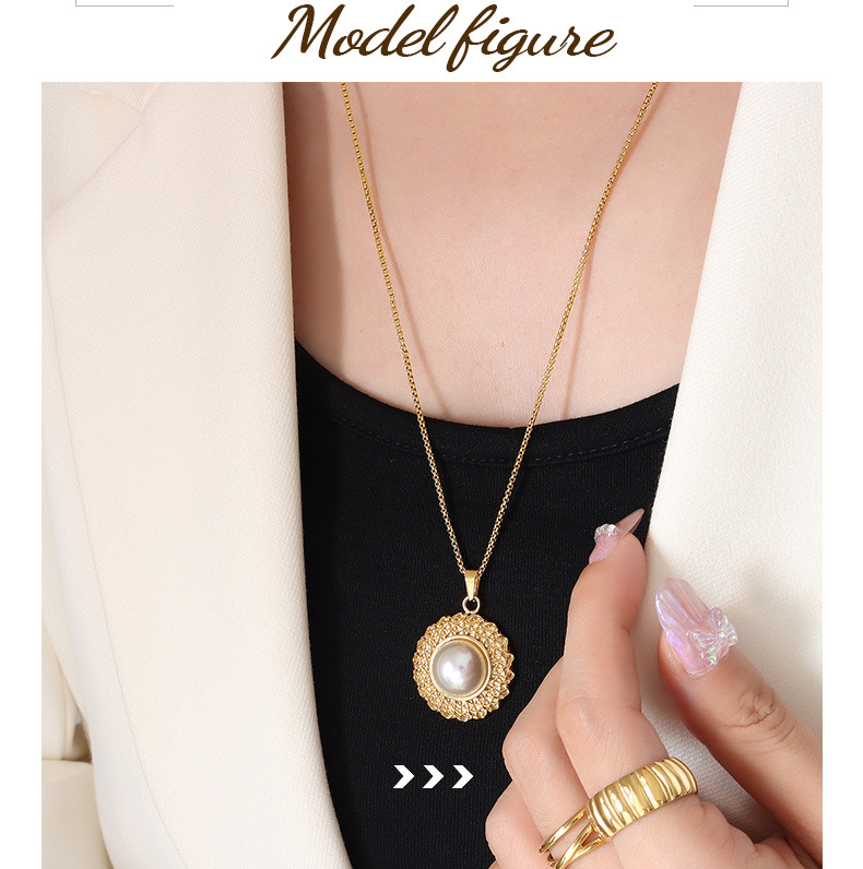 Fashion Flower Titanium Steel Plating Pearl Earrings Necklace