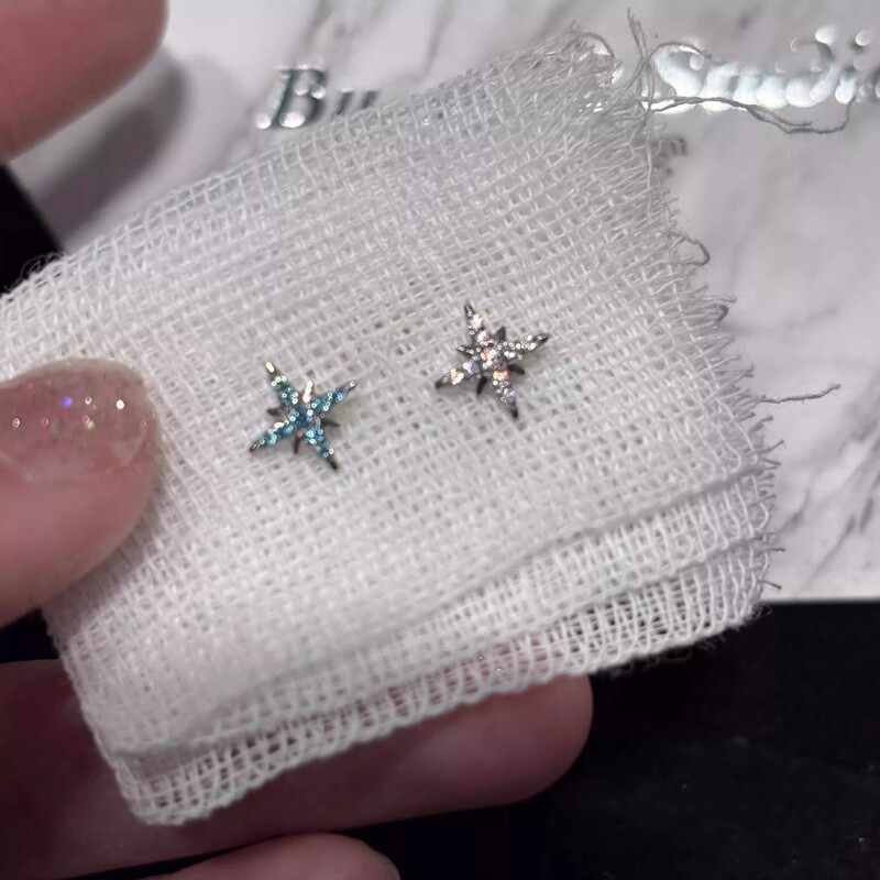 Flash Blue Four Mans Star Ear Bone Nail Sweet Cool Style Korean Style Cool Sense Exquisite All-match Earrings
