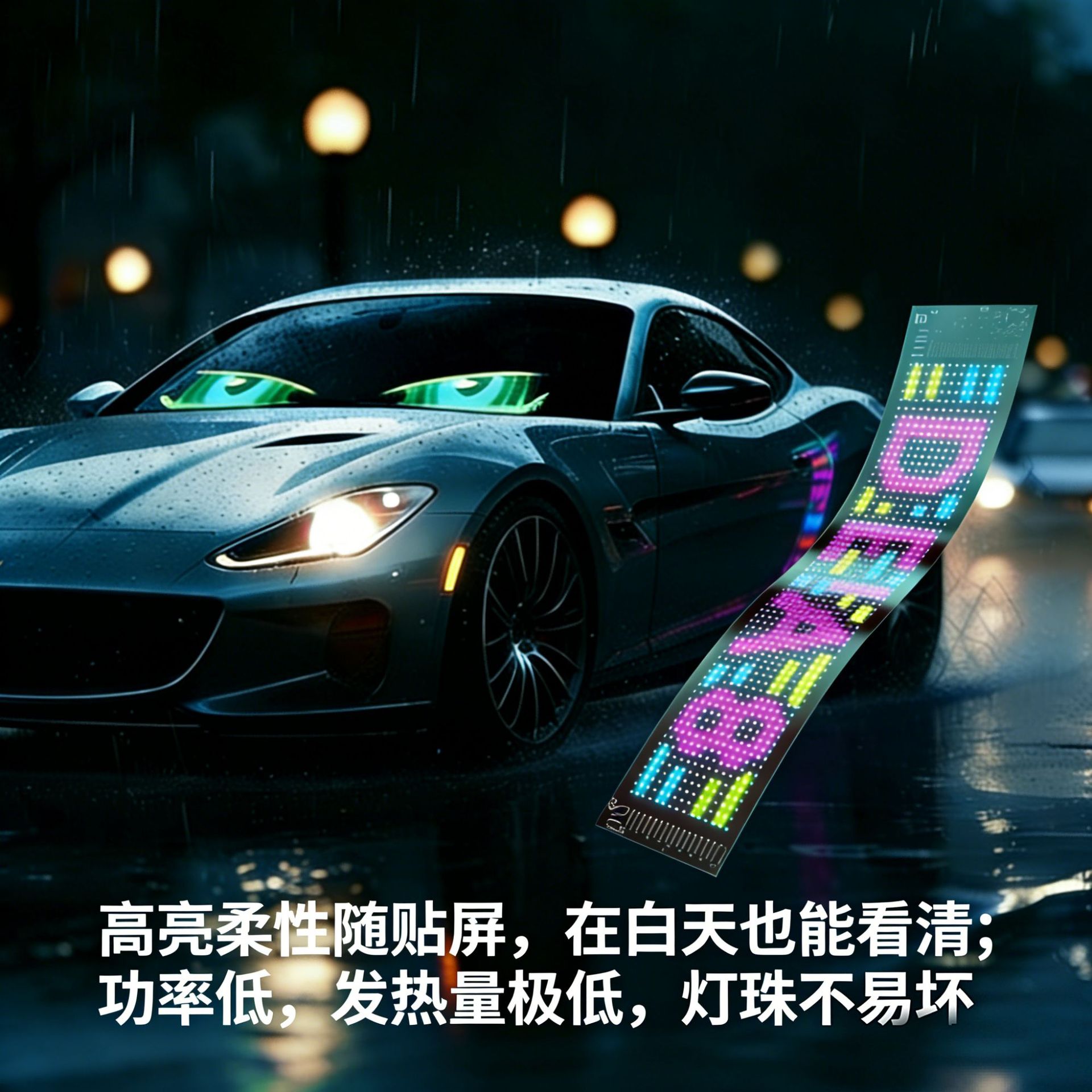 APP Bluetooth Pantalla LED a todo color Tienda de publicidad en automóviles Ojos del diablo LED pegado en automóviles Pantalla flexible pantalla suave