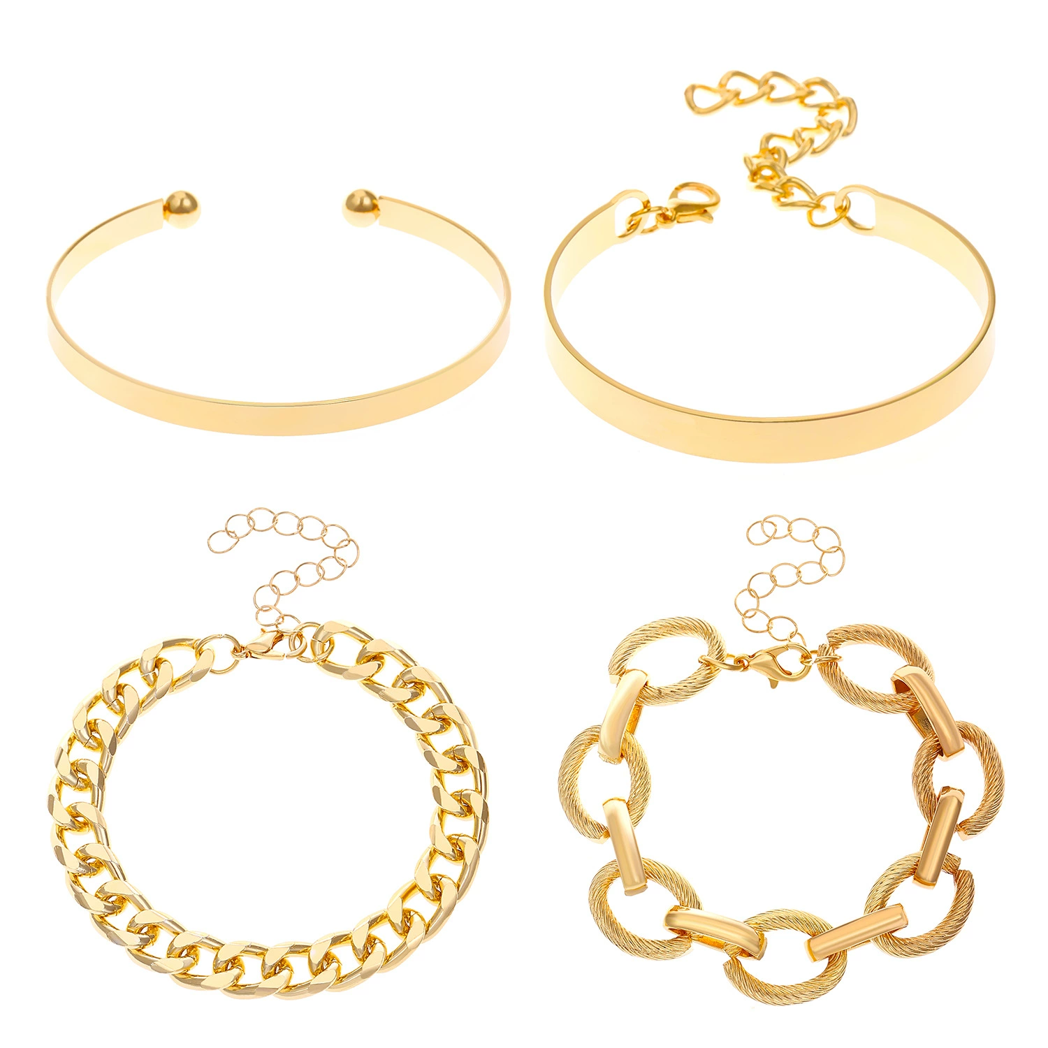 Metal Bracelet Set, 4-Piece Multi-Style (hip-hop, punk, European) – mixed finishes