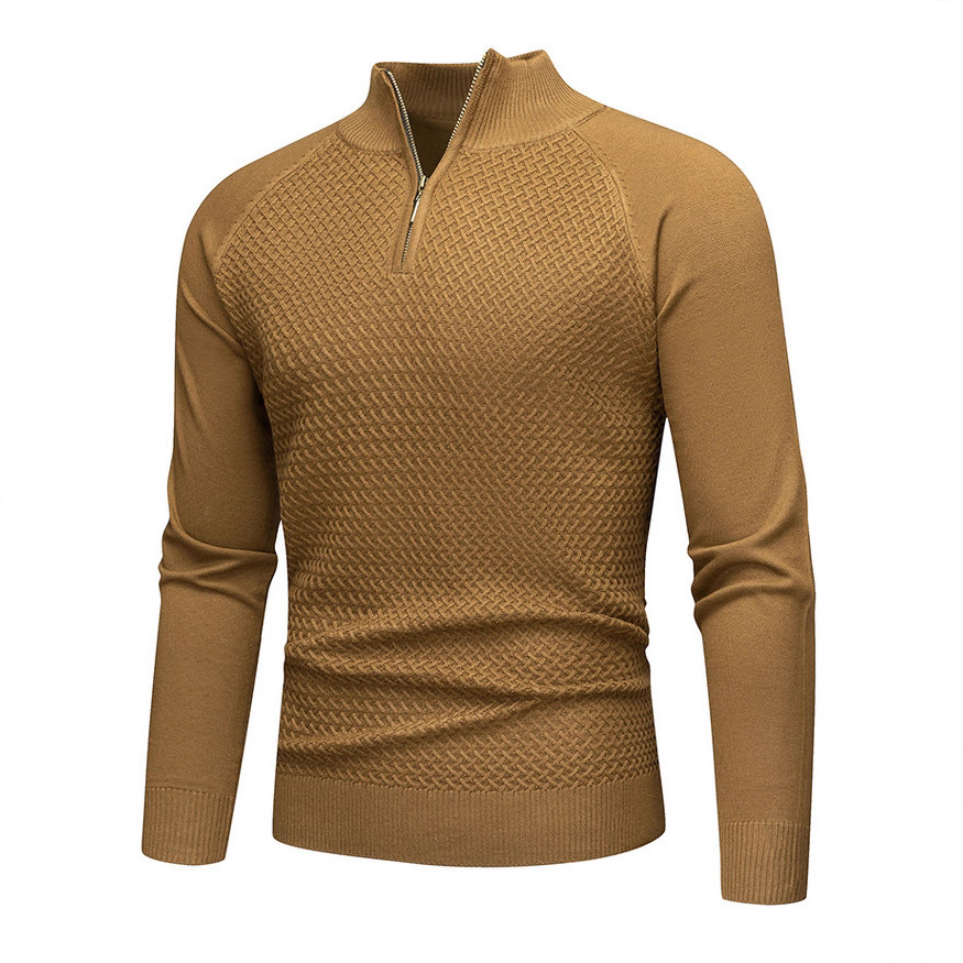 Amazon otoño y invierno nuevo estilo de hombre medio alto cuello cremallera camisa de punto de manga larga moda de color sólido suéter de hombre