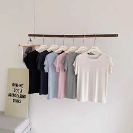 现货莱赛尔兰精天丝醋酸绵羊毛T恤夏薄款纸片人面膜短袖量大私价