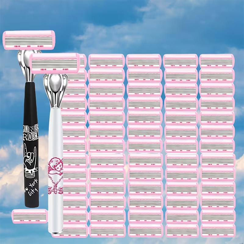 Women's manual razor/hair remover with aloe vera lubrication strip to prevent scratches, 6-layer blades, sharp blade head