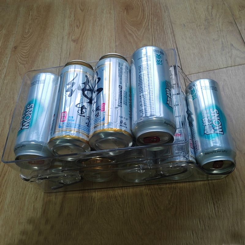 大型飲料収納ケースプラスチック透明二重折り畳みビールコーラ缶引き出し冷蔵庫棚|undefined