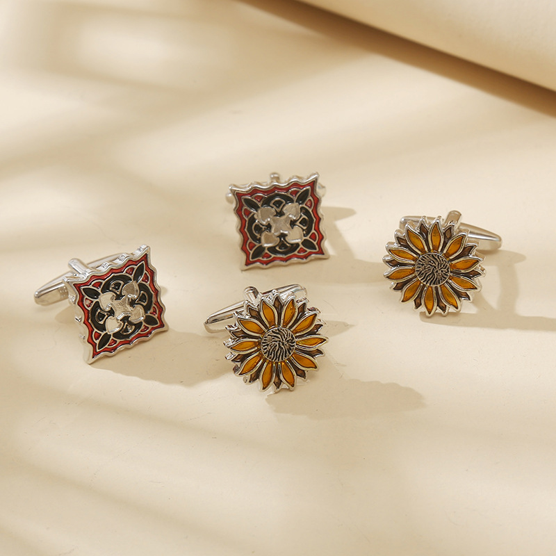 new square diamond crystal cufflinks sunflower sunflower men's shirt cuf_voghion.com