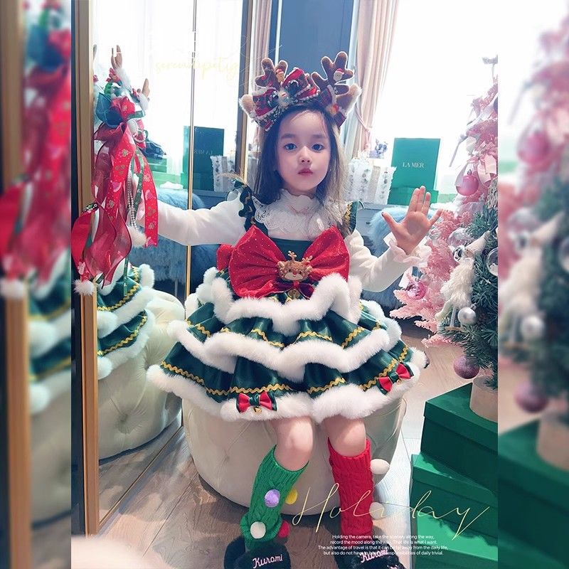 Girls' Princess Dress 2026 Winter New Style Holiday Christmas Cartoon Stylish Dress Baby Girl Lolita Dress