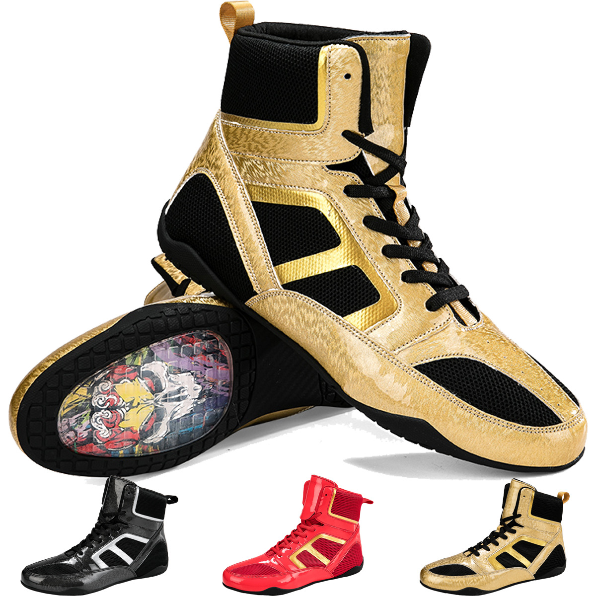 New Cross-Border Boxing Competition Shoes, Martial Arts Sanda Training Shoes, Fitness High-Top Shoes, Fighting Wrestling Boxing Training Shoes