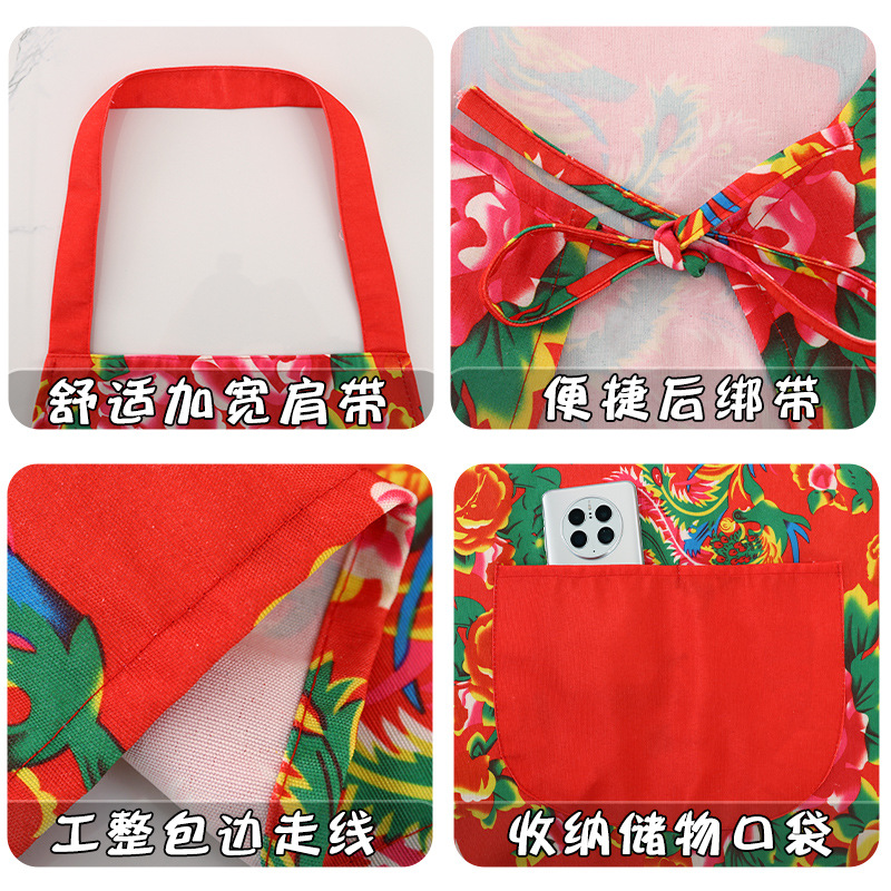 Delantal de estilo étnico de lona de moda, cocina casera, transpirable y antiincrustante, cocina, cintura resistente a la suciedad, ropa de trabajo de granja femenina