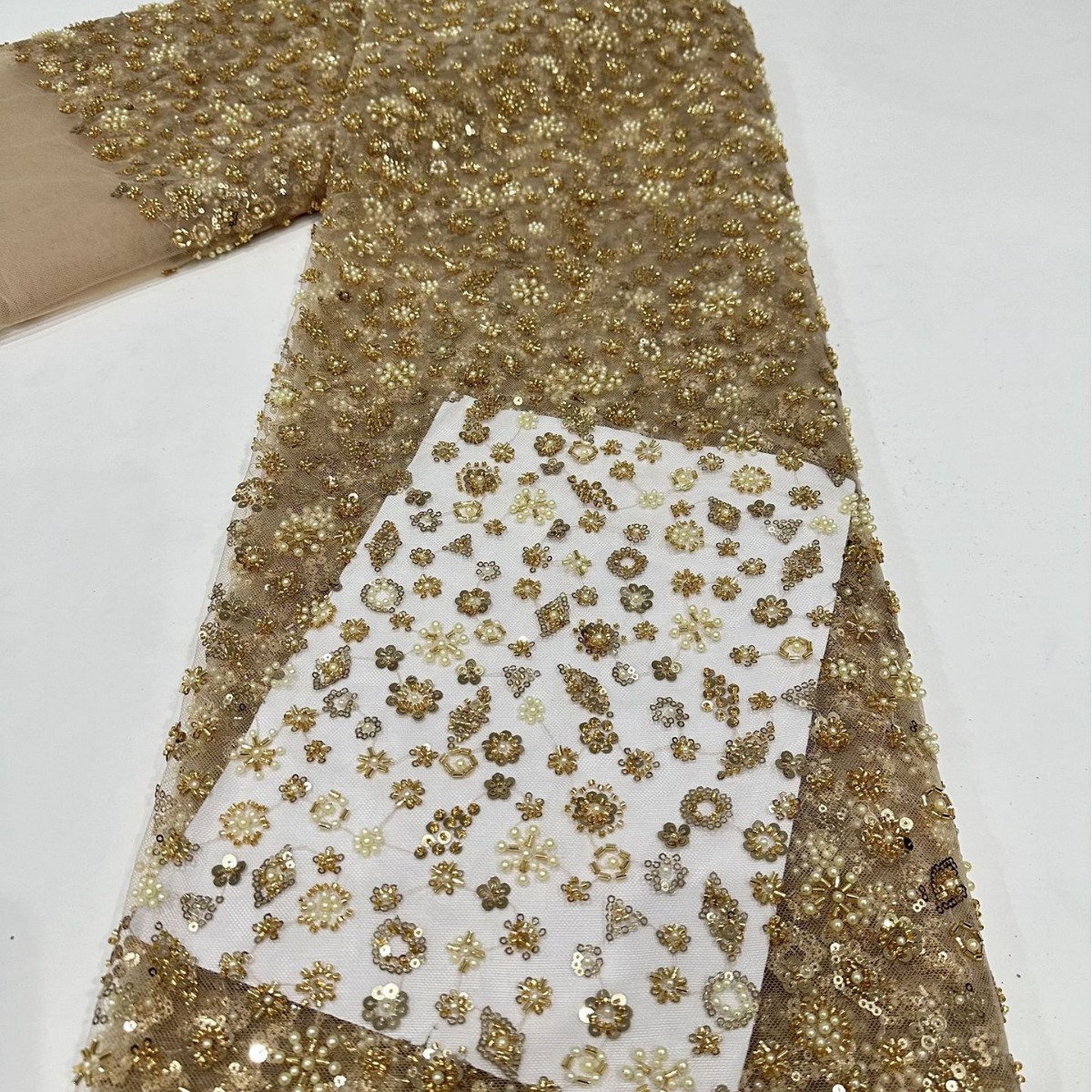 Tejido bordado tridimensional sequinilla tubo de perlas bordado vestido de boda de moda vestido de moda tela de sequinilla image 5