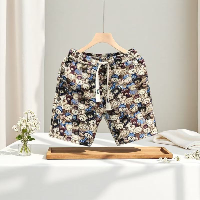 Men's All-Over Print Bear Pattern Casual Shorts Streetwear Style 5-Inch Inseam Lightweight Quick-Dry Beach Shorts Loose Fit Summer_viptrois.com