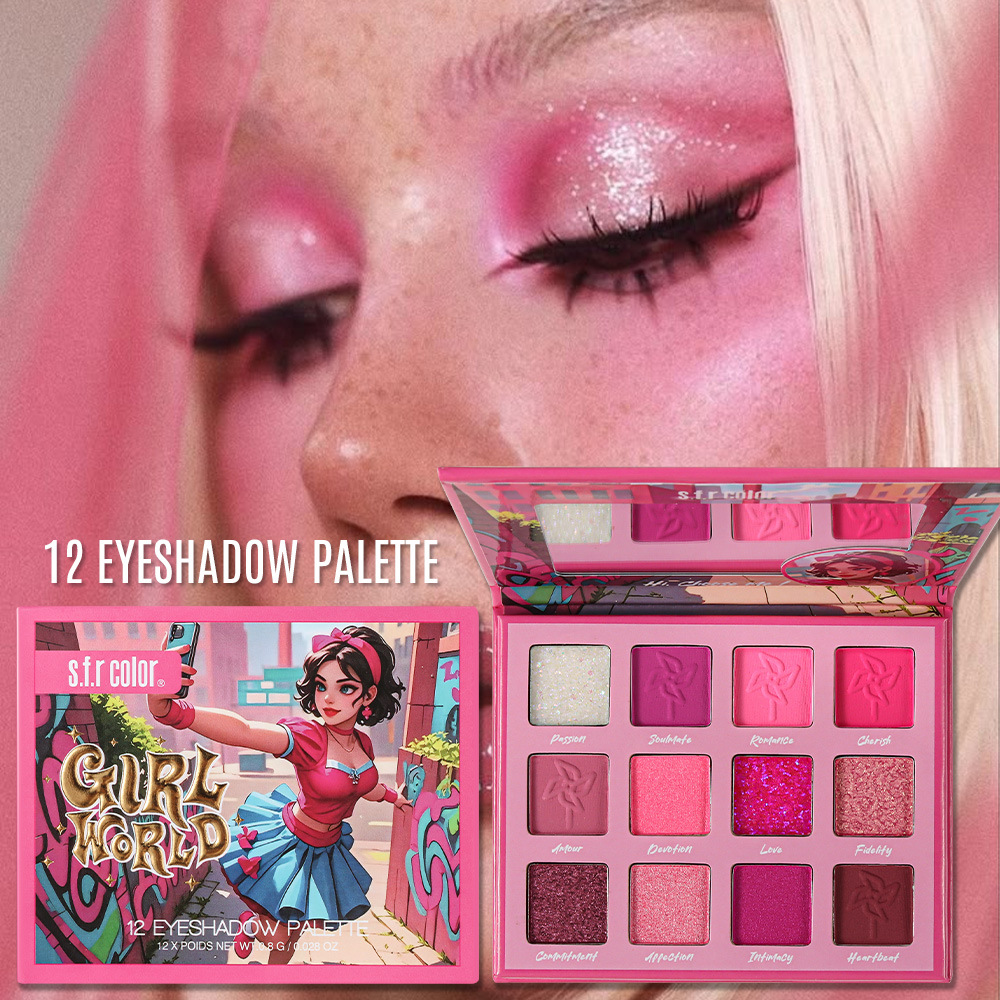 s.f.r color transfronterizo especializado para la saturación de alta perla mate rosa de 12 colores de sombra de ojos maquillaje al por mayor