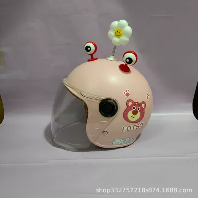 Motosiklet kaskı (dəbilqə) | helmet children's half helmet - pink-strawberry-bear-transparent-long-mirror-red-eyes-small-flower