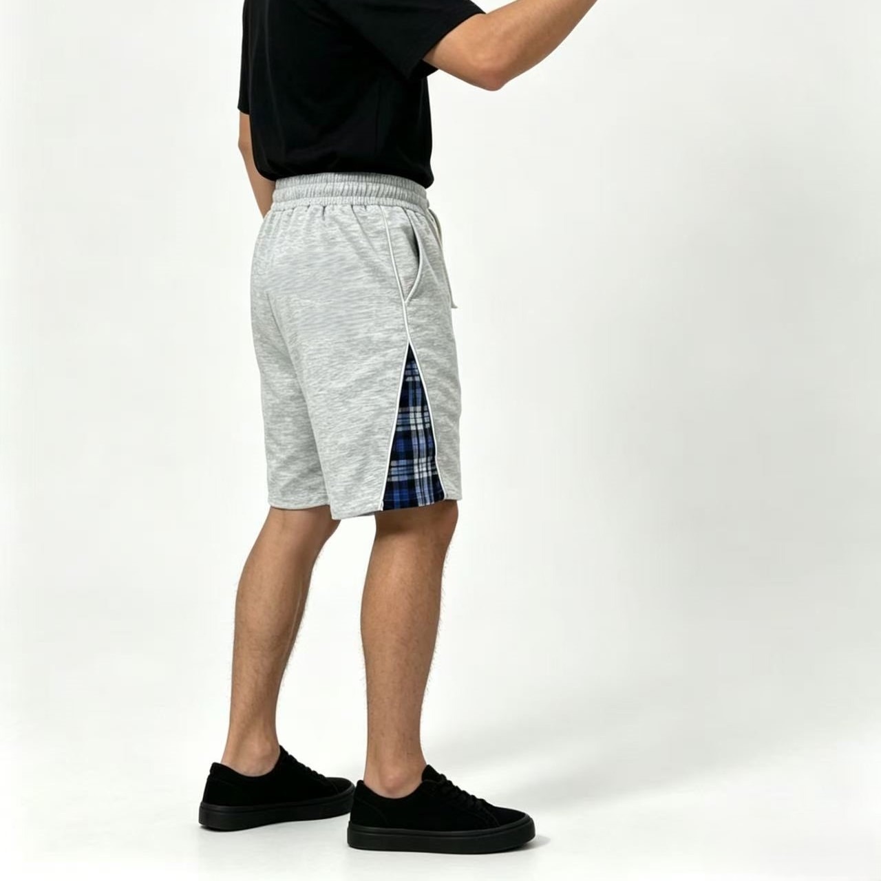 Men's Summer Plaid Patchwork Casual Shorts, Relaxed Fit Straight Leg 5-Inch Inseam Athletic Lounge Shorts_viptrois.com