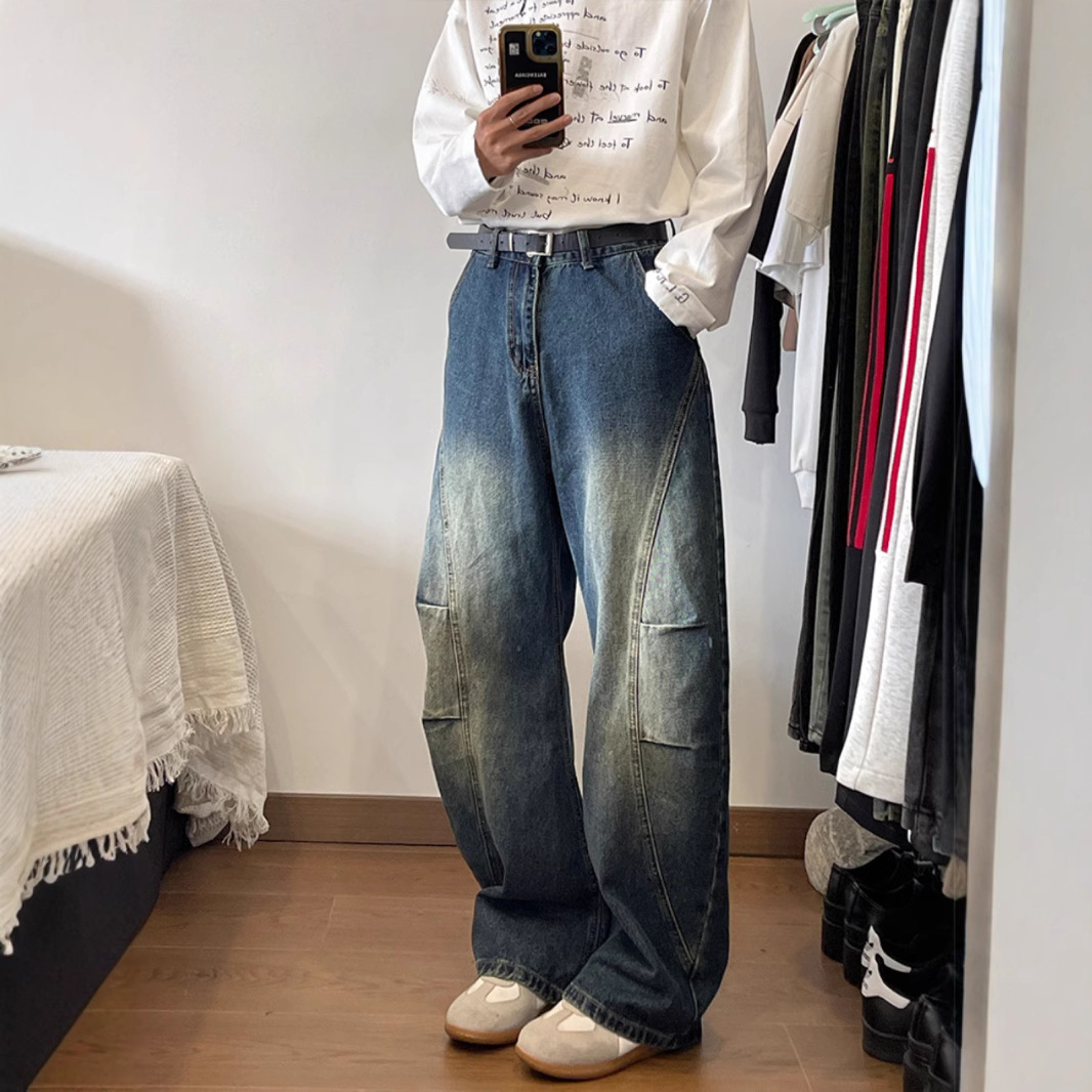 Machete Jeans Men's 2024 Spring and Autumn New American Style Retro Washed Old Deconstructed Straight Leg Long Pants