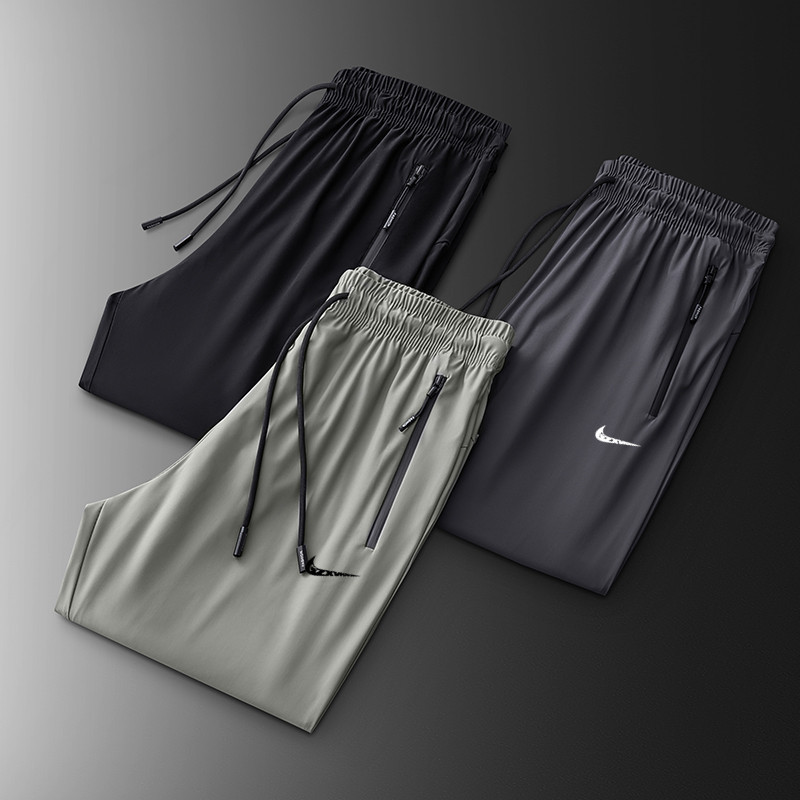 2023 Summer Ice Silk Quick-drying Pants Men's and Women's Large Size Thin Breathable High-elasticity Air-conditioning Pants Casual Sports Pants