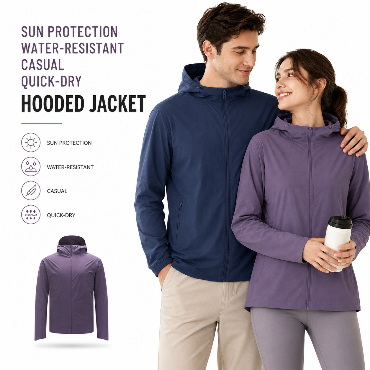 Spring and Summer Unisex Sun-Protective Outdoor Sports Casual Quick-Dry Hooded Jacket Training Mountaineering Fitness Top