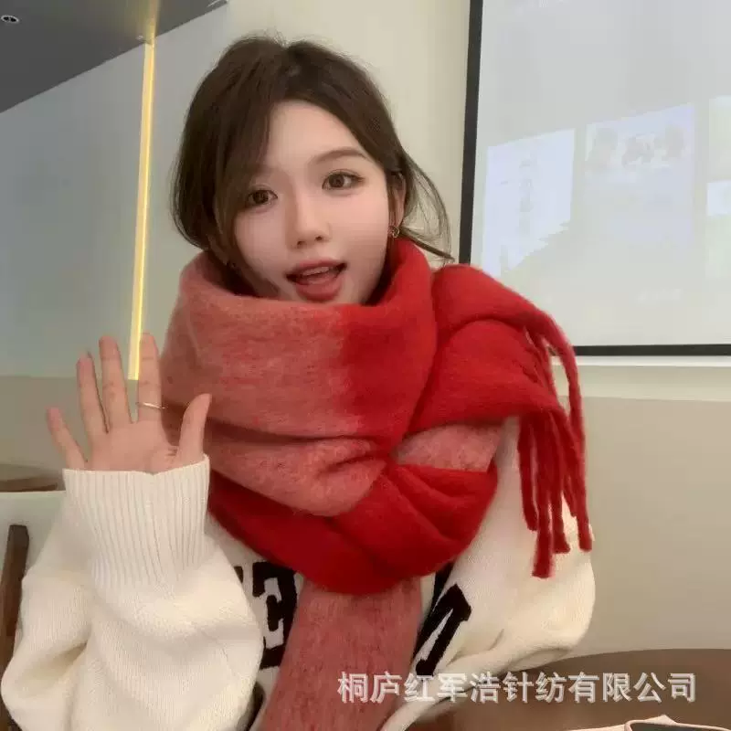 围巾女秋冬季韩版百搭仿羊绒红色加厚保暖2025新款高级感超大披肩