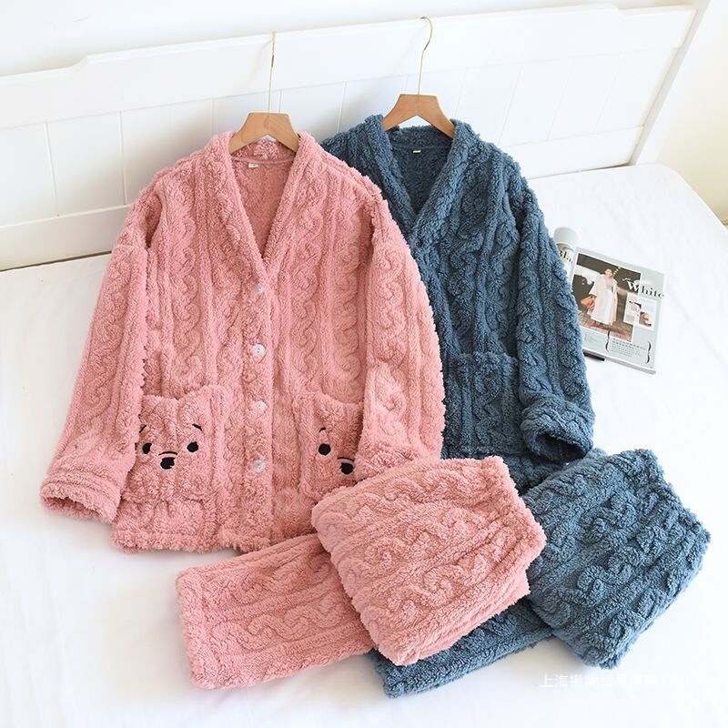 Ins Style Home Internet Celebrity Princess Style Accessible Luxury Pajamas Medium Thick Flannel Super Cute Women's Couple Home Clothes