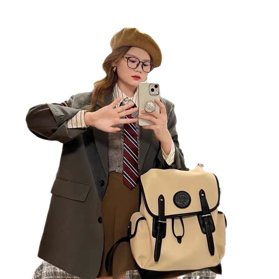 Neue Canvas-Tasche mit großem Fassungsvermögen für Herbst und Winter, Nischendesign, Studentenrucksack für den Unterricht, lässige und vielseitige Handtasche_voghion.com