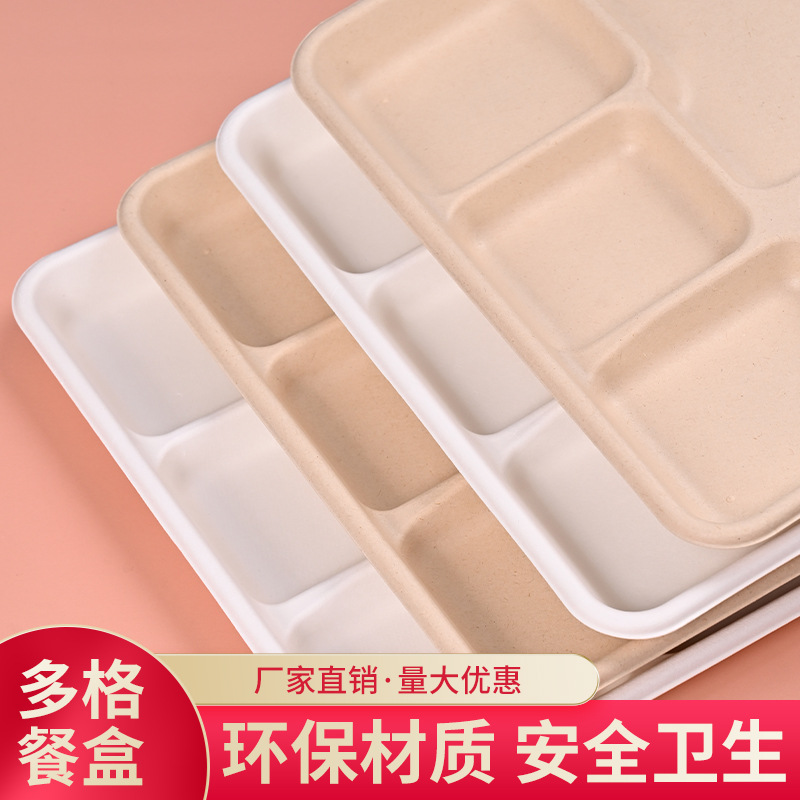 En stock al por mayor caja de almuerzo de múltiples compartimentos compartimento desechable protección del medio ambiente comida simple comida ligera comida rápida Bento para llevar caja de embalaje