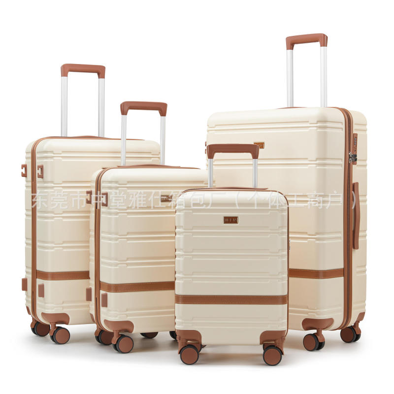 New Waterproof Abs Trolley Suitcase Set with Brown Accessories, Business Travel Retro Luggage Bag, Hard-Shell Suitcase
