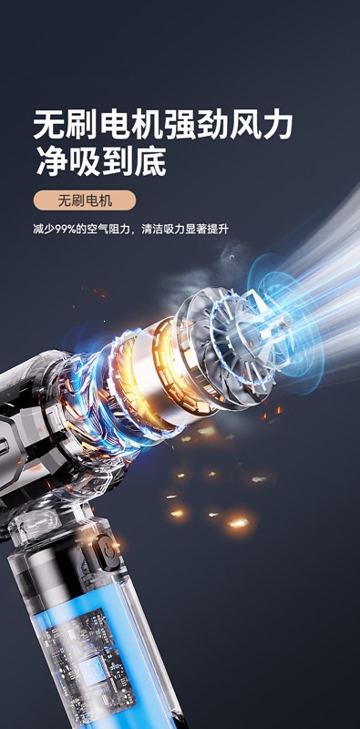 Car Vacuum Cleaner with Wireless Power Display, Portable Brushless Motor, Household Handheld Dust Remover, Dust Blower, Cross-Border