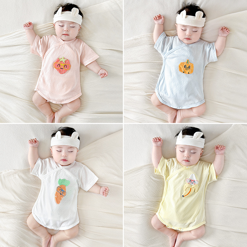 Mameluco de verano unisex para bebé, conjunto de verano de luna llena, mono de manga corta delgado con diseño de triángulo, ropa para recién nacido, body para bebé