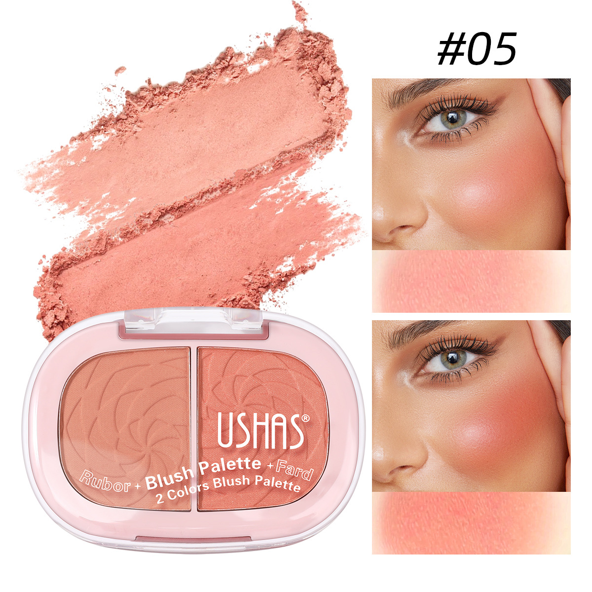 USHAS European and American Cross-border spot 2 Gongge Rubor en polvo en polvo, ligero y delicado, efecto de maquillaje natural UF099B