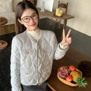 小香风绗线冬季轻薄保暖棉服女法式优雅翻领时尚随搭羽绒棉外套