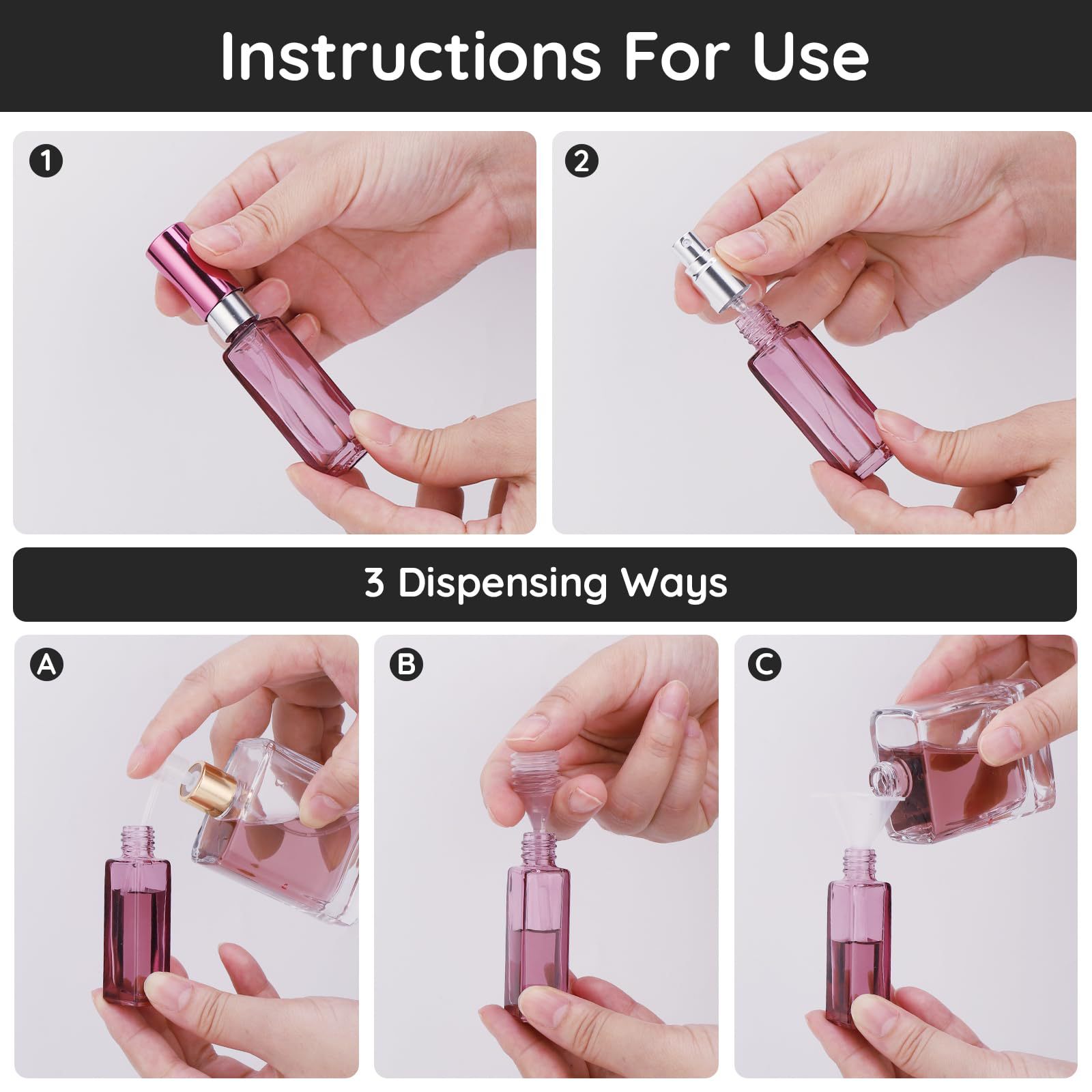 Botella dispensadora de muestras de perfume, elegante botella de spray portátil, dispositivo dispensador de vidrio elegante de 8 ml, mini botella vacía