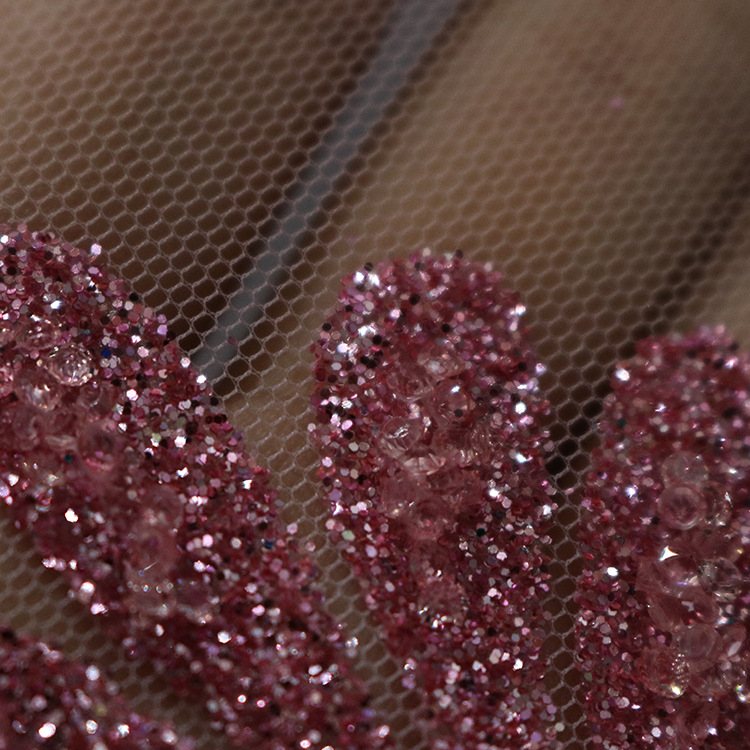 Después del proceso de tela de malla poliéster todo hilo de malla pulverizado tela de oro primavera y verano vestido de boda vestido de princesa tela de diamante