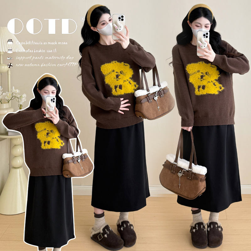 2025 Maternity Wear Autumn and Winter Loose Large Size Puppy Style Lazy Knit Sweater + Woolen Skirt Set 2025 Maternity Wear Autumn and Winter Loose Large Size Puppy Style Lazy Knit Sweater + Woolen Skirt Set