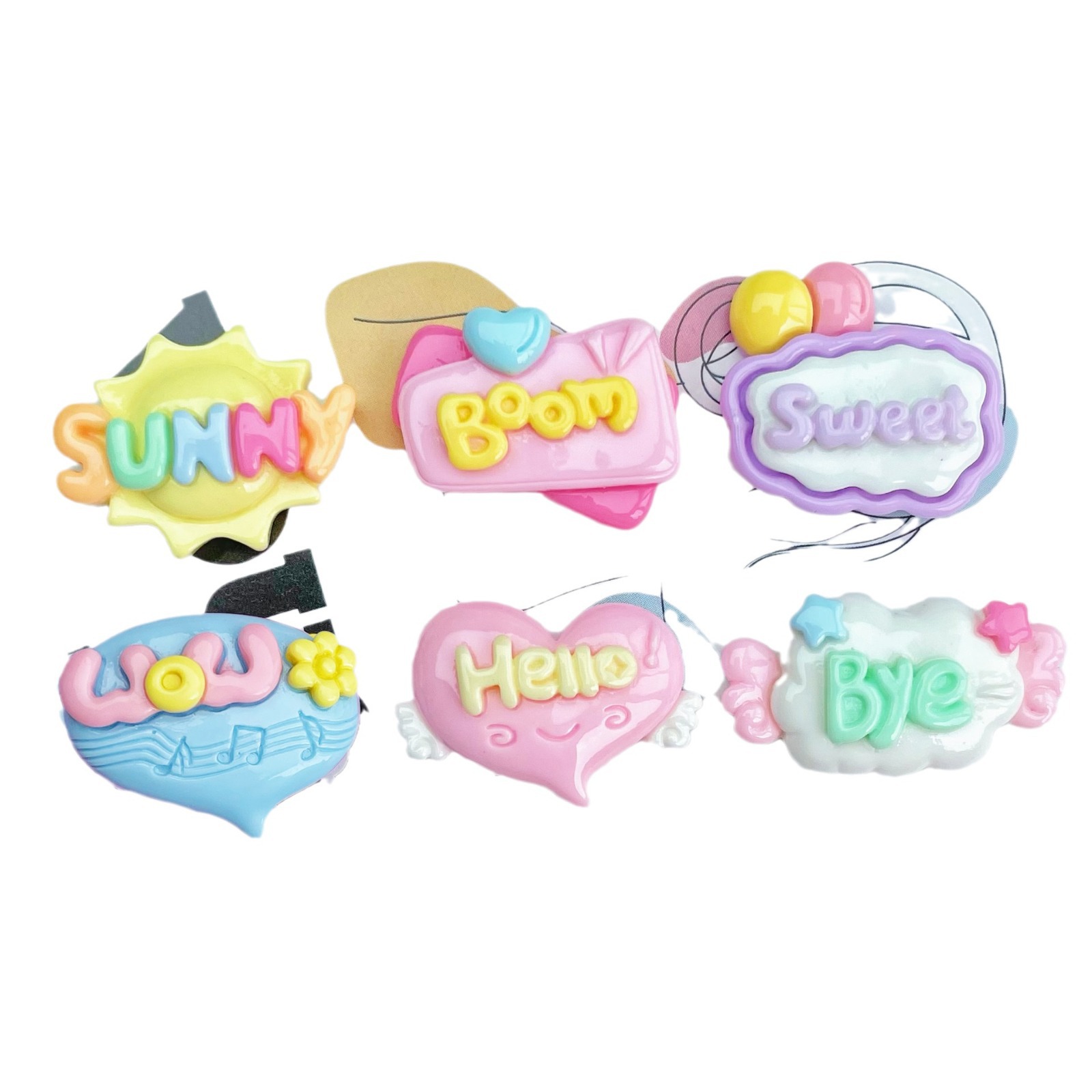 Brillante Sol en forma de corazón Inglés palabra tarjeta resina accesorios SUNY carta tarjeta crema pegamento teléfono caso horquilla accesorios nuevo