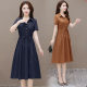 Solid Color Short-sleeved Cotton Linen dress Women's 2023 Summer New Niche Design All-match Casual Tight Waist A- line Skirt
