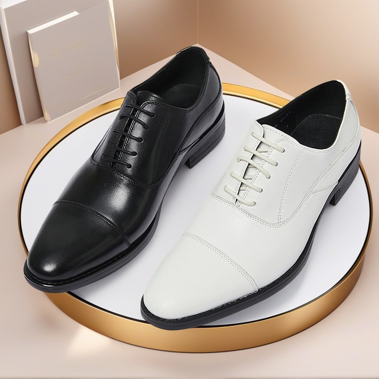 2025 primavera y otoño tres juntas zapatos de cuero para hombres antideslizantes ropa formal de negocios transpirable con cordones zapatos de cuero para hombres jóvenes todo fósforo