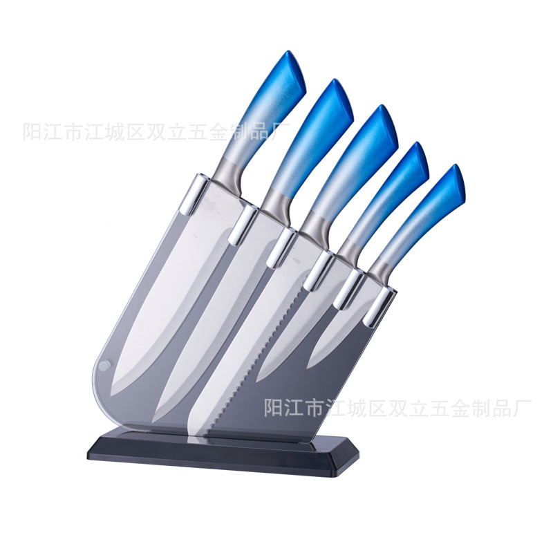 Fábrica en stock cuchillos de seis piezas de acero inoxidable manejar cuchillos de cocina con almacenamiento cuchillo titular cuchillos traje al por mayor