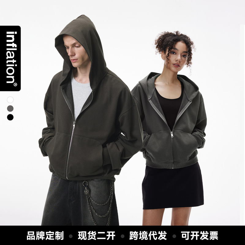 Jie Zhan Men's Clothing | Dragon Scale Zipper Jacket Hoodie 26 Spring New European and American Style Boxy Short Knitted Hooded Top