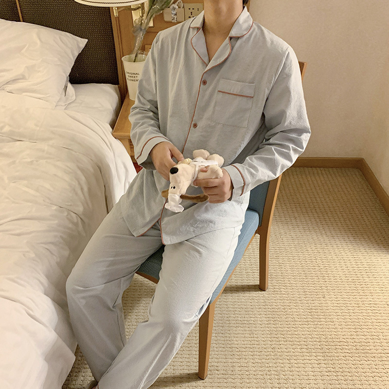 Product details picture_actual shot#New Product#Men's Comfortable and Loose Striped Early Autumn Pajamas and Home Clothing Set