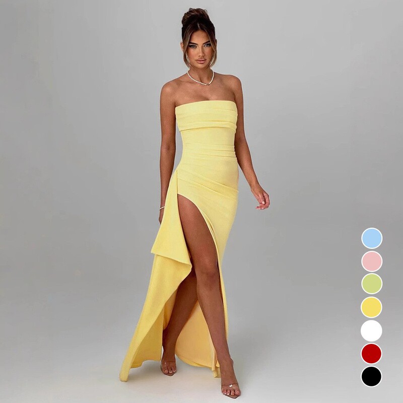 2024 cross-border hot new tube top dress Europe and the United States summer sexy side slit irregular hip skirt