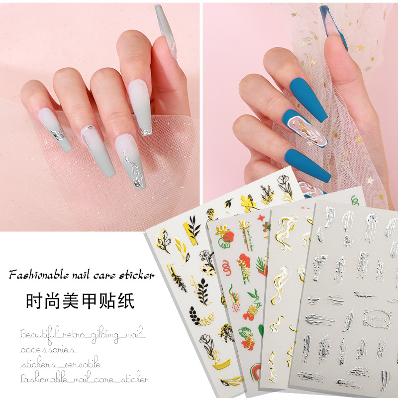 정상 신상 고풍 네일 액세서리 도매 DIY 선학 3d 네일 스티커 INS 바람 파마 금 파마 은 네일 스티커