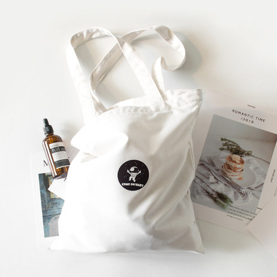 新品简约趣味卡通图案印花帆布拉链单肩包学生手提购物袋一件代发