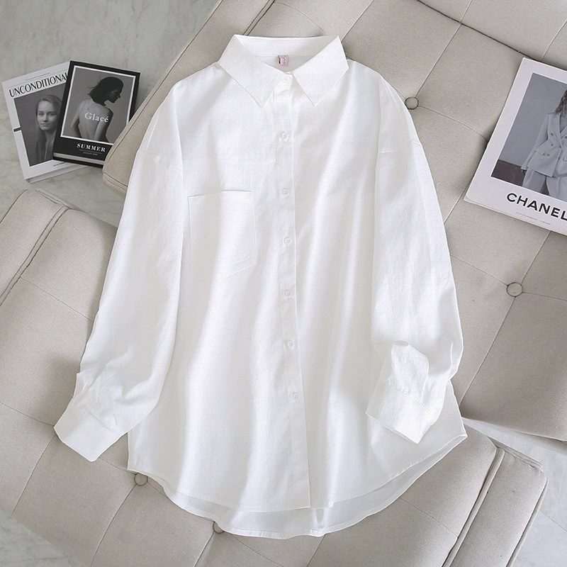 Новая корейская модная белая рубашка с длинными рукавами