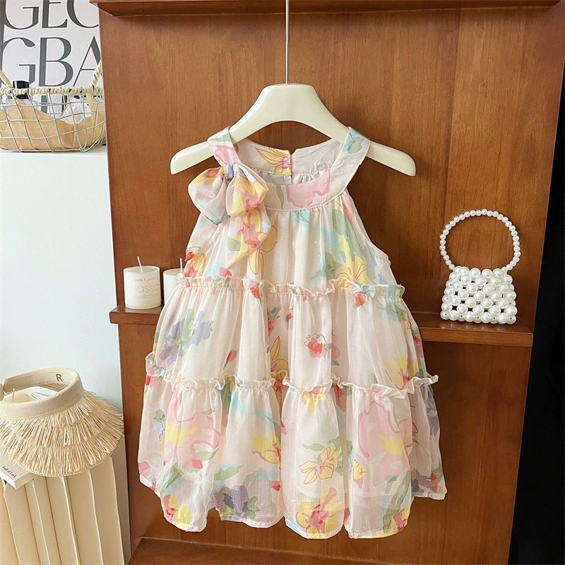 Summer skirt, children's shiffon beach dress girl's, slip dress, flowered