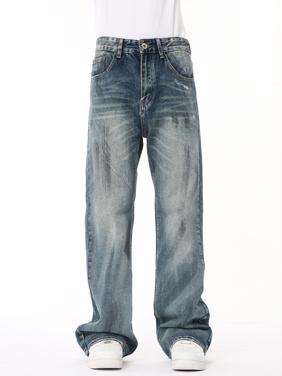 MTLCLOTHES Hombres| Retro americano hecho viejos colores de polvo personalidad de moda micro lavado jeans casuales moda