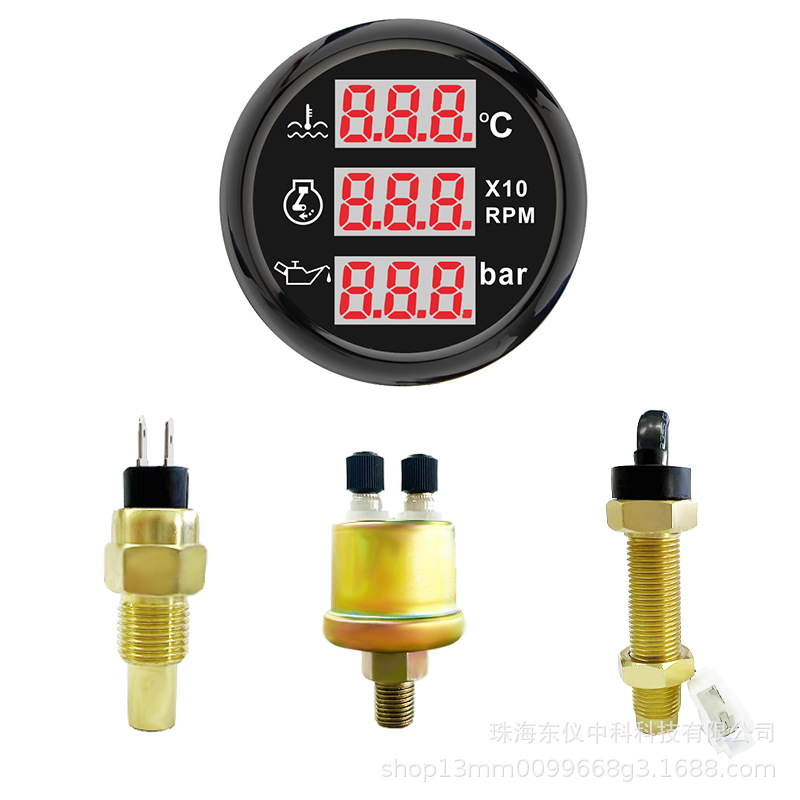 Cross-Border Hot-Selling 52mm Three-In-One Digital Display Meter Car Modified Truck Digital Display Meter Industrial Engineering Digital Display Meter